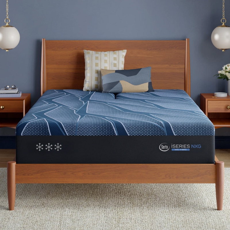Thick Hybrid Mattress, Hexagonal Quilting, Navy Side Panels, Piped Edges, Luxury Bed