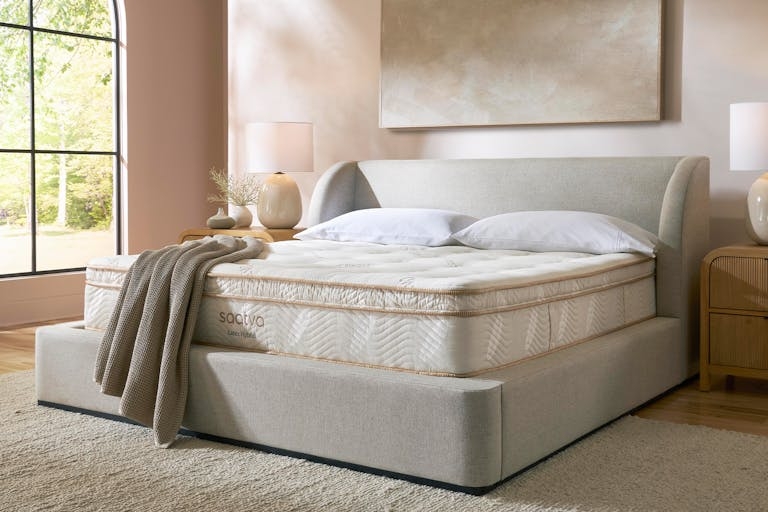Thick Quilted Mattress with Gold Trim Piping in Transitional Bedroom