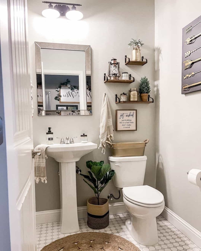 Tiered Wooden Shelves for Small Farmhouse Bathroom Decor