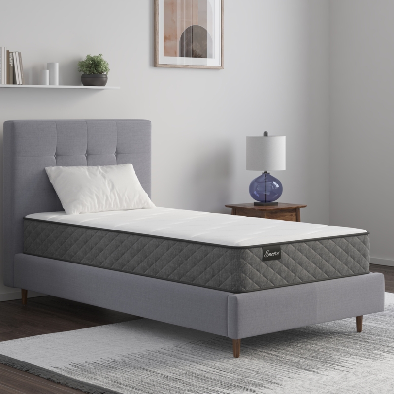 Tight Top Mattress, Charcoal Side Panels, Quilted White Surface, Firm