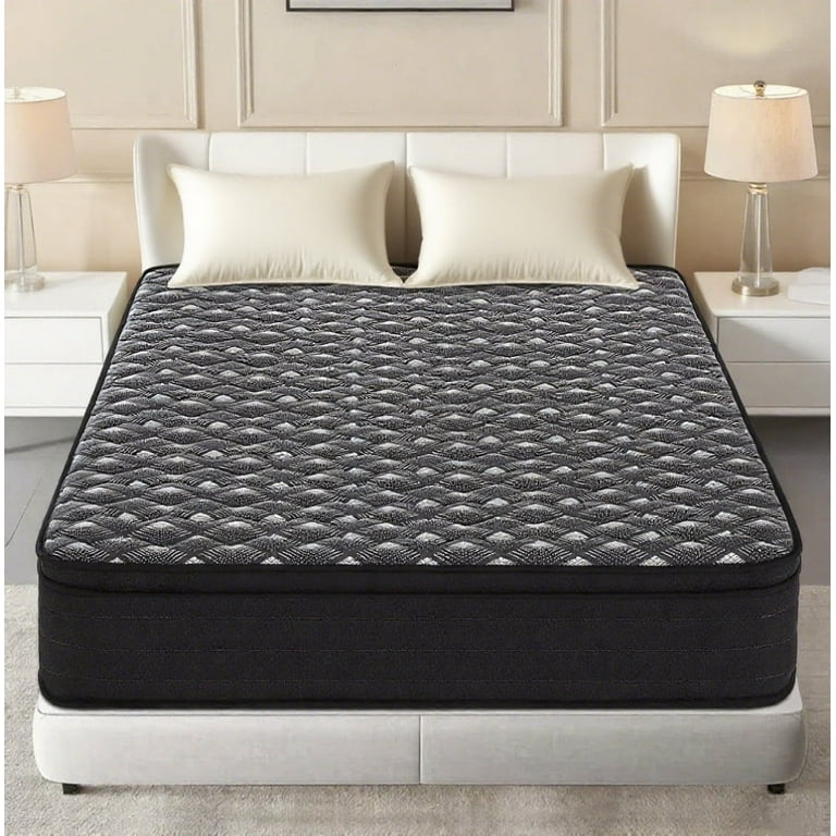 Tight Top Mattress, Cooling Gel Memory Foam, Blue Piping, Charcoal Sides