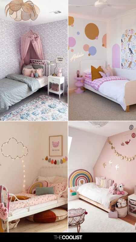 Toddler Bedroom Ideas featuring Whimsical Wall Murals and Pastel Decor
