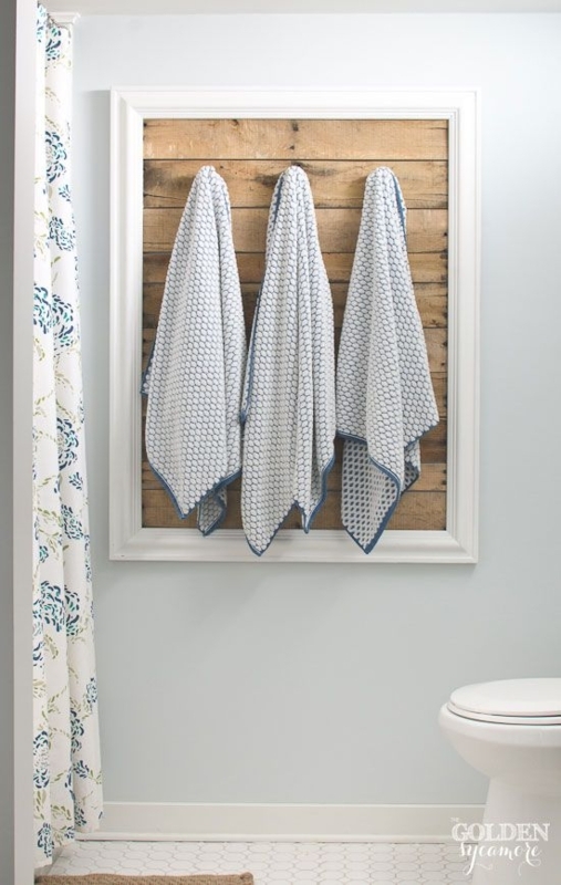 Towel Rack Framed Wood Backing Farmhouse Style Bathroom