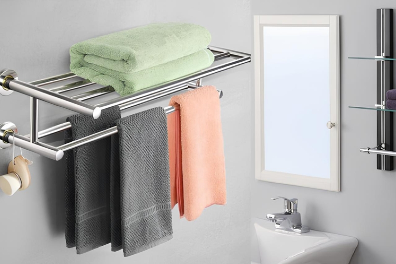 Towel Rack Multi Tier Polished Chrome Top Storage Shelf