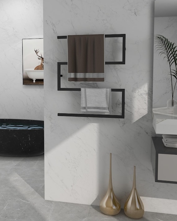 Towel Rack Zigzag Form Matte Black Finish Geometric Shape