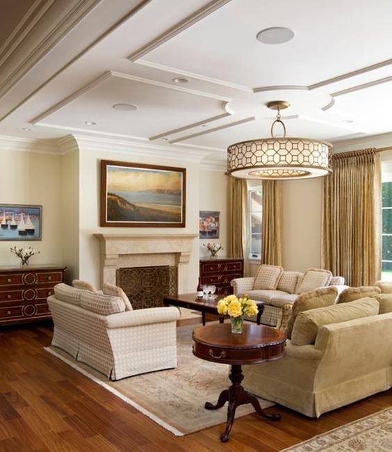 Traditional Living Room Elaborate Coffered Ceiling Design