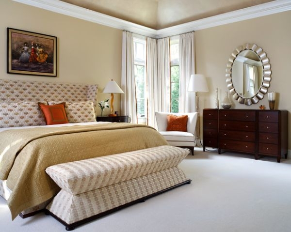 Traditional Patterned Bedroom Bench with Tiered Base