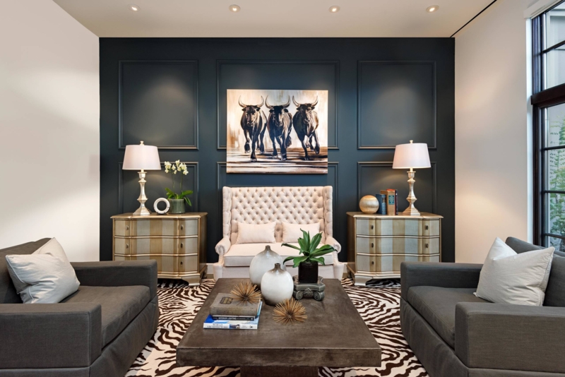 Transitional Accent Wall with Molding: Zebra Print Rug Styling Ideas