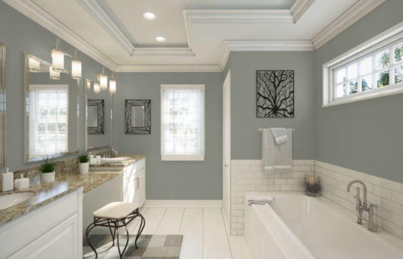 Transitional Bathroom with Double Vanity: White Subway Tile Surround