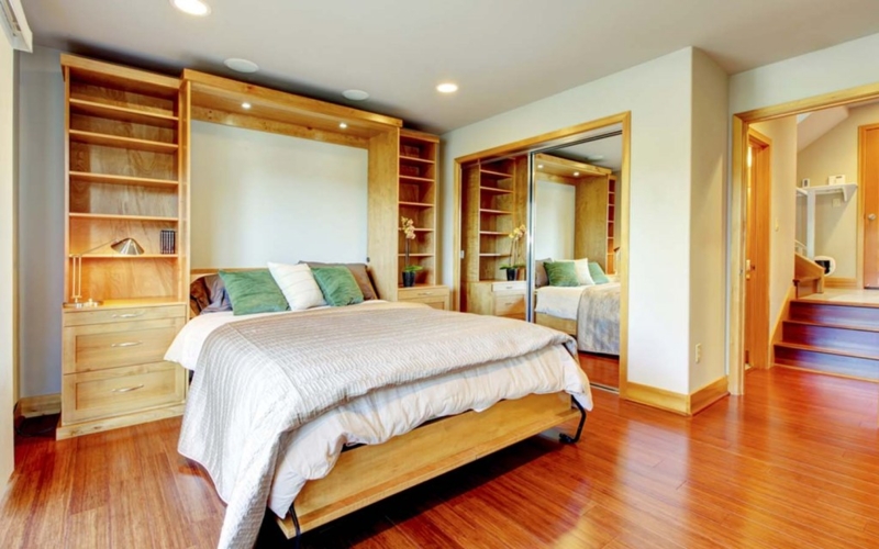 Transitional Wood Murphy Bed System With Integrated Bedside Drawers