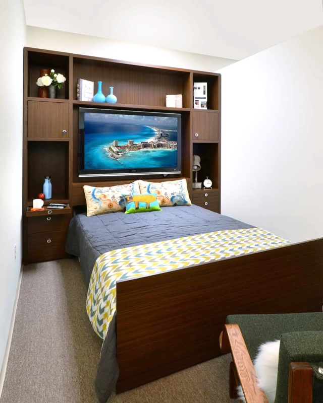 Transitional Wood Murphy Bed With Integrated TV Mount and Storage