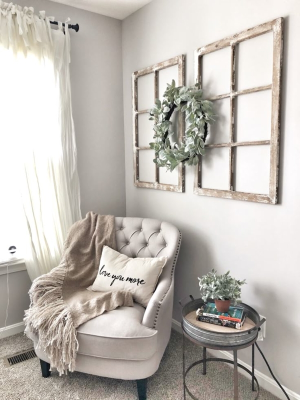 Tufted Accent Chair with Silver Nailheads and Reclaimed Window Frames