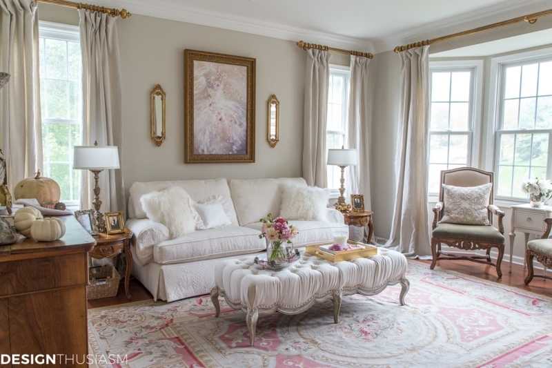 Tufted Ottoman Coffee Table in Parisian Chic Living Room