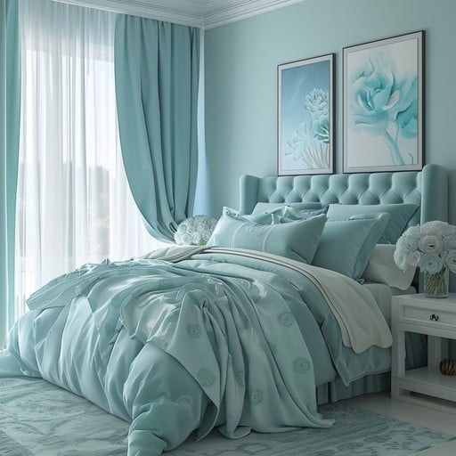 Tufted Wingback Bed with Layered Textiles in Elegant Bedroom