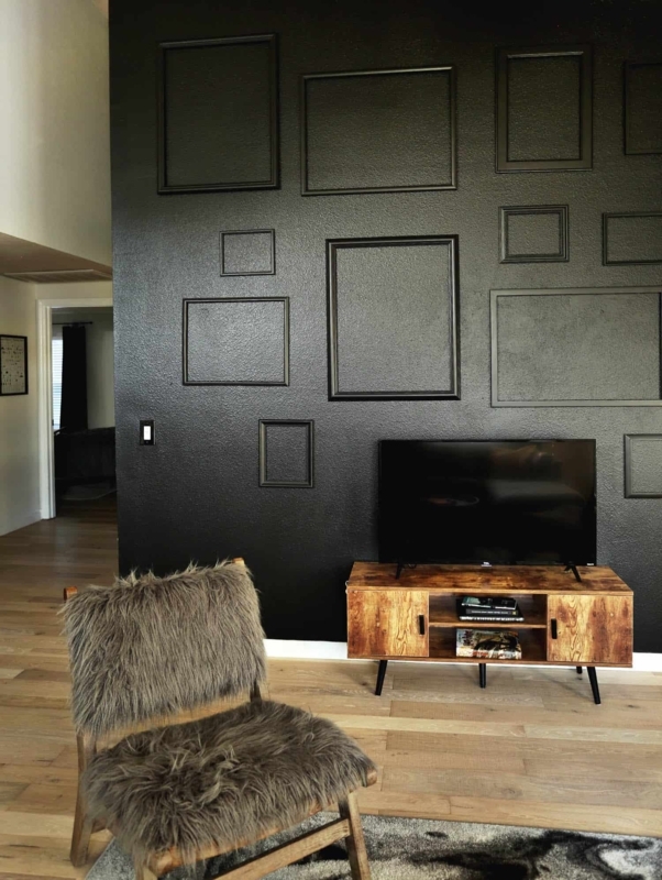 TV Accent Wall Textured Black Finish with Empty Frames Gallery