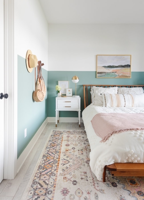 Two-Tone Wall Bedroom Decor with Spindle Headboard