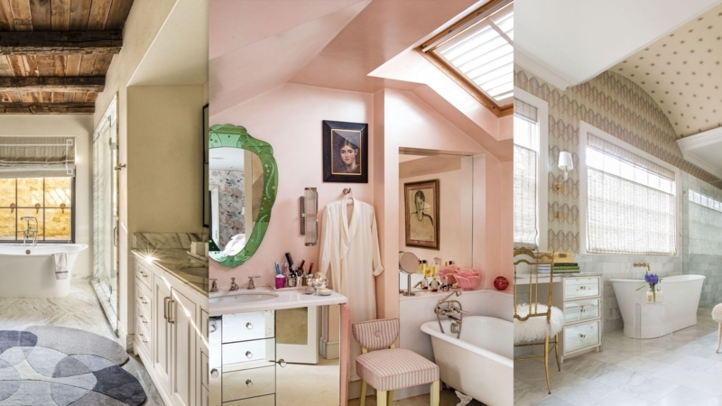 Unique Bathroom Ceiling Ideas: Wood Beams, Wallpaper, and Paint