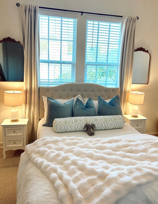 Upholstered Bed Arched Tufted Headboard Symmetrical Mirror Styling Teal