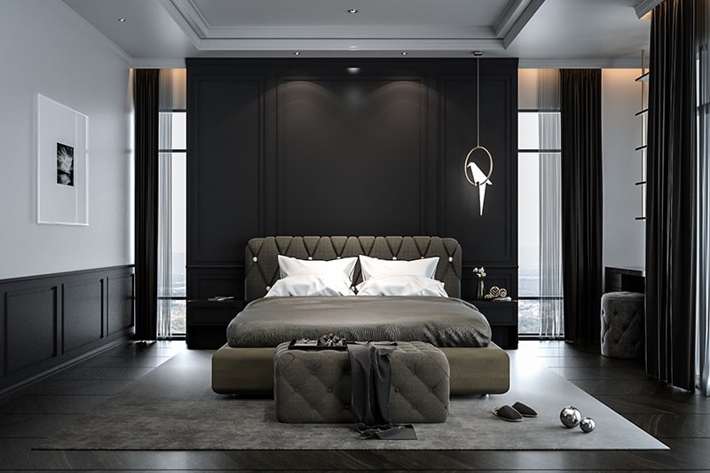 Upholstered Bed Diamond Tufting Wainscoting Bird Pendant Light Luxury