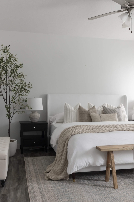 Upholstered Bed Winged Headboard Rustic Wooden Bench Farmhouse