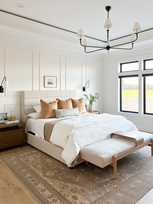 Upholstered Bed with Channeled Headboard, Transitional Design