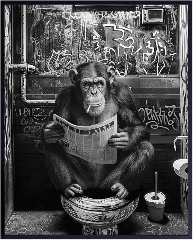 Urban Grunge Wall Art featuring Chimpanzee in Black and White