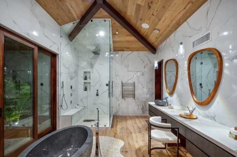 Vaulted Wood Ceiling and Dark Exposed Beams