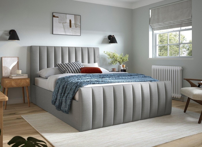 Vertical Channel Tufted Bed: Scandi Style & Linen-like Upholstery