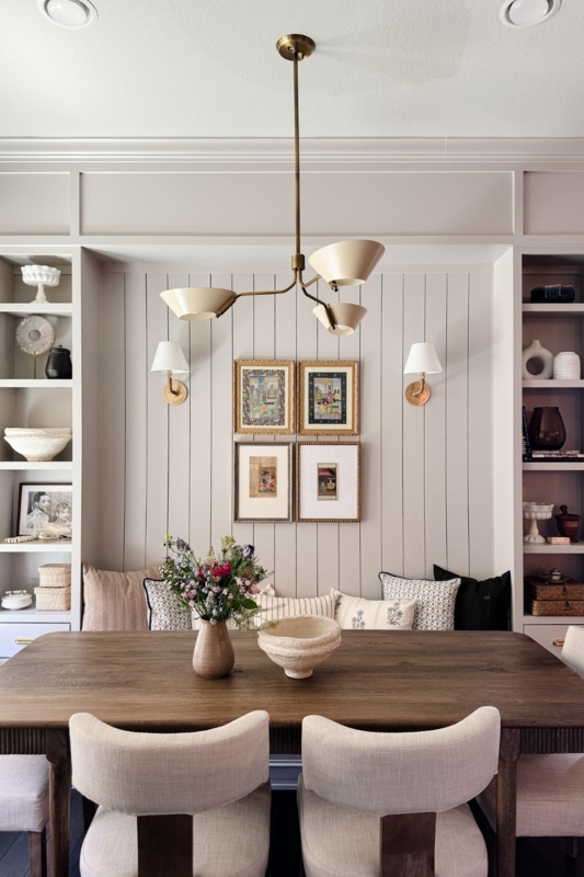 Vertical Paneling Dining Accent Wall with Built-In Banquette Seating