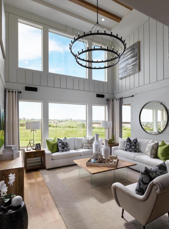 Vertical Shiplap Walls with a Multi-Tier Chandelier