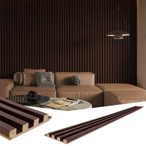Vertical Slat Wall Paneling Dark Brown Ribbed Finish