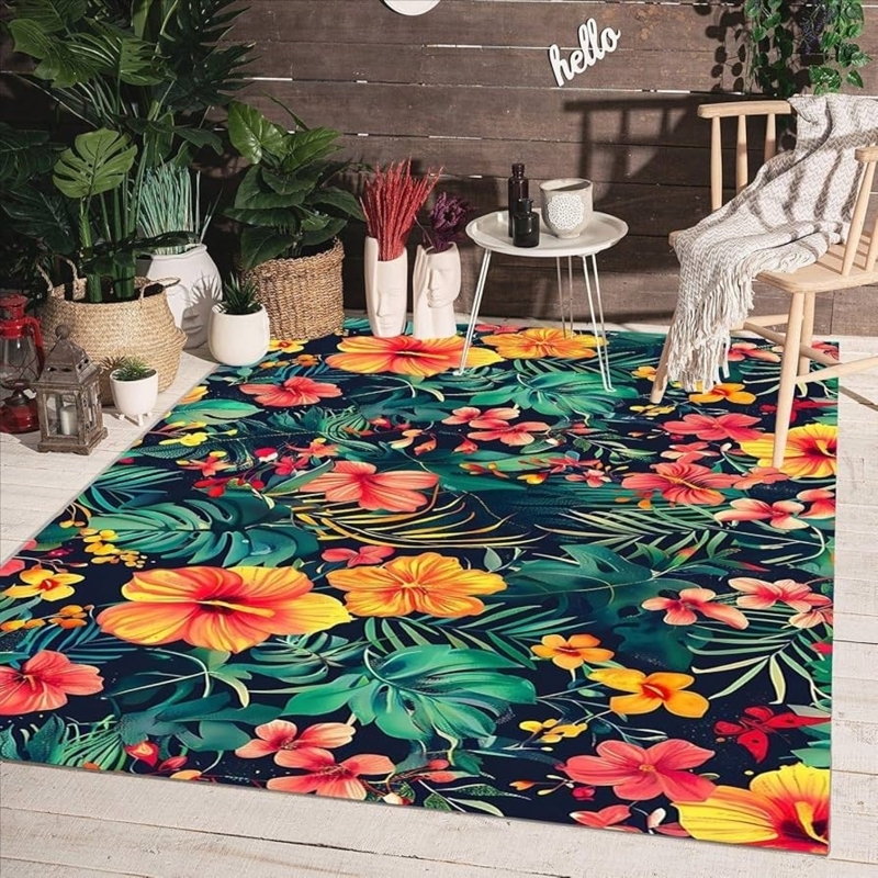Vibrant Area Rug Oversized Floral Orange Pink Patio Decor