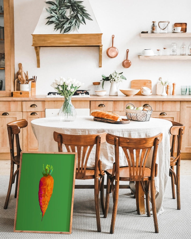 Vibrant Vegetable Wall Art Print In Cottage Dining Area