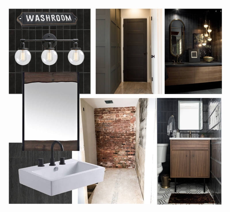 Vintage Industrial Bathroom Design with Exposed Brick and Matte Black