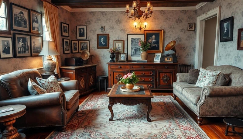 Vintage Living Room Gallery Wall with Portrait Gallery