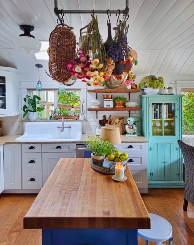 Vintage Mint Green Hutch In Cottagecore Kitchen Design