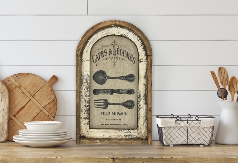 Wall Art Arched Frame French Bistro Cutlery Print on Linen Background