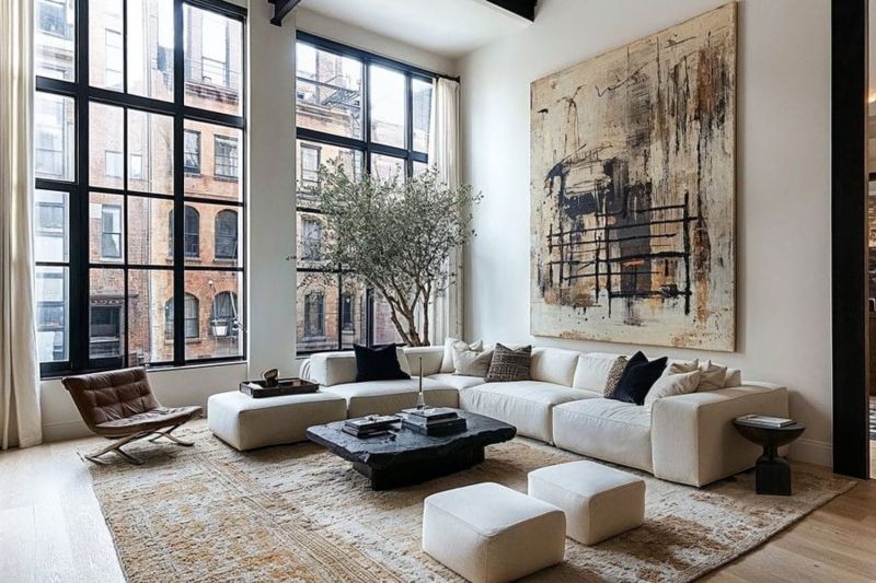 Wall Art: Oversized Abstract Canvas in Industrial Loft