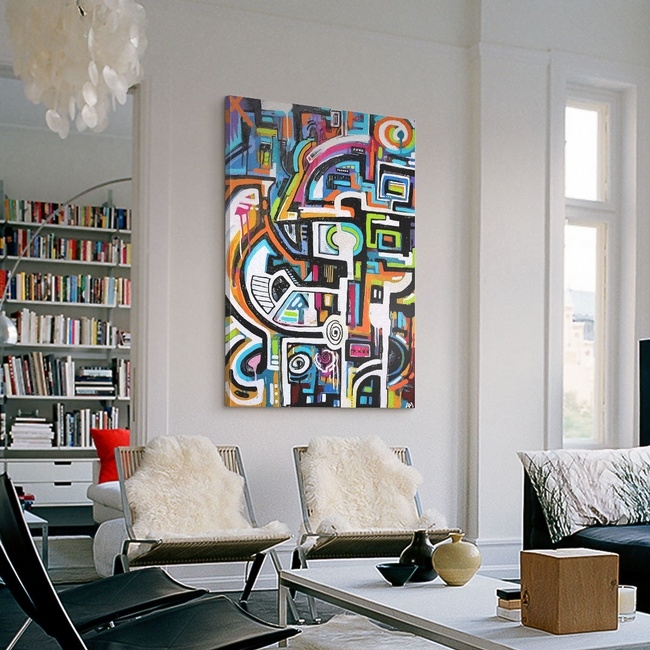 Wall Art Oversized Abstract Canvas, Tactile Sheepskin Chairs, Library