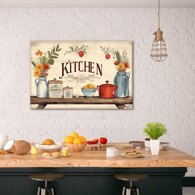Wall Art Oversized Rustic Typography Canvas on White Brick Wall