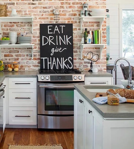 Wall Art Rustic Chalkboard Sign against Exposed Red Brick Backsplash