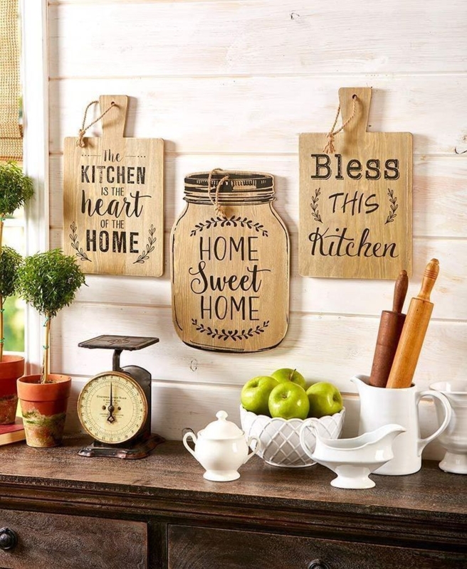 Wall Art Rustic Wooden Kitchen Typography Signs on Shiplap Wall