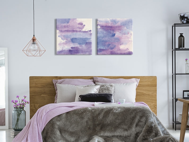 Wall Art Set Abstract Duo Faux Fur Bedding Wood Headboard Styling