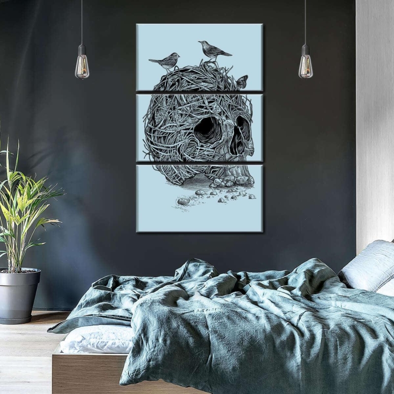 Wall Art: Skull Nest Triptych & Sage Linen Dark Nature Aesthetic