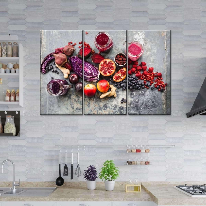 Wall Art Triptych Vibrant Food Photography Canvas Set for Kitchen