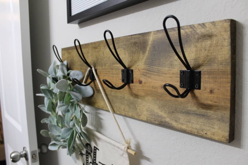 Wall Hook Rack Double Loop Hooks Distressed Wood Rustic Industrial