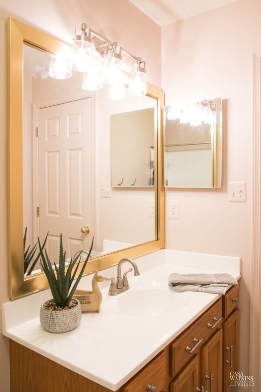 Wall Mirror, Gold Framed Bathroom Mirror Idea Peach Walls