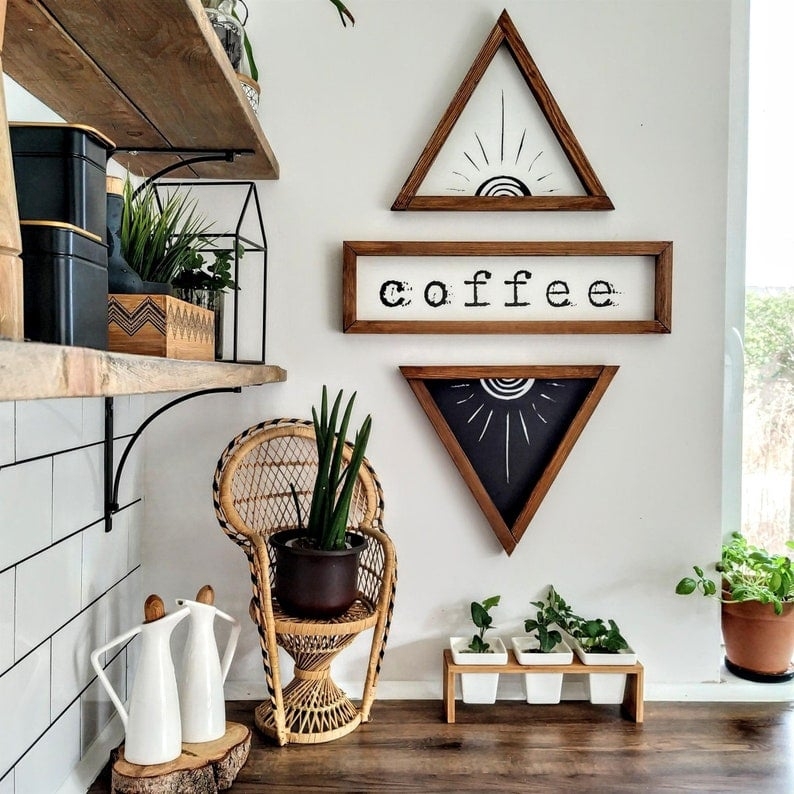 Wall Mounted Signs Geometric Triangle Art for Boho Kitchen Coffee Nook