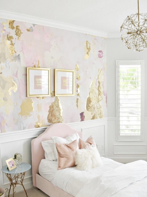 Wall Mural Abstract Pink and Gold with Luxury Gold Foil Highlights