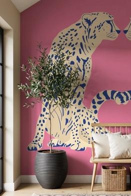 Wall Mural Maximalist Cheetah Print Wallpaper with Pink Background